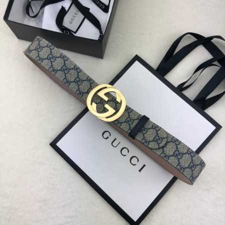 配全套包装盒 Gucci 古奇官网经典款 正品规格 原单品质 专柜pvc提花面料 头层进口变色磨砂底 官网40Mm 双g抛光亮面扣 - 点击图像关闭