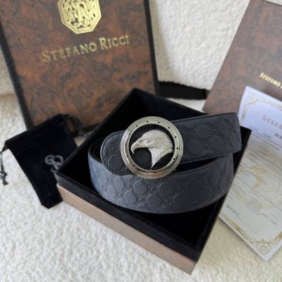 -Stefano Ricci 原單品質 精品經典原版飞鹰鋼扣 底桥雕刻Logo鳄鱼纹牛皮進口底皮-寬度38毫米 枪配白
