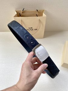 特 宽度3.8Cm Coach 这款双面腰带一面为经典标志帆布材质，另一面为精制皮革材质，配有标志性扣件，将两种外形合二为一。通过简单的说明，可用剪刀剪裁至完美