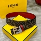 配全套包装礼盒 Fendi 芬迪 专柜同款 宽4.0Cm 双环正反用腰带 Ff按钉搭扣 大红色Cuoio Romano皮革材质 反面面料带有烟草黄和黑色Ff图案