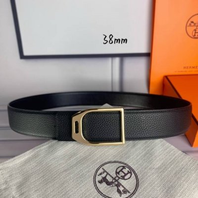 特 HermèS爱马仕 平头经典款 双面原版 顶级品质 进口头层牛皮 黑色荔枝纹白色线搭配黑色平纹 寸半38Mm 配官网亮金亮银哑黑扣
