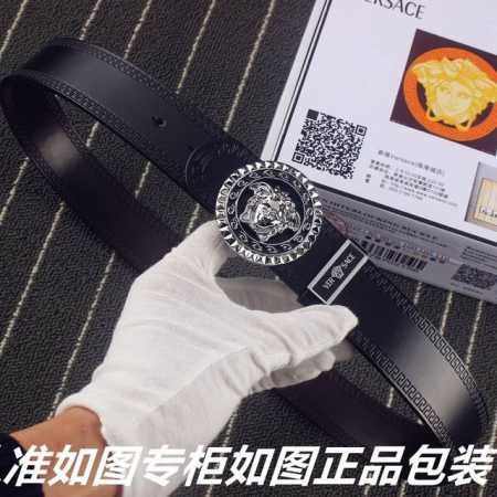 品名：范思哲.Ver Sace原单 型号：认准如图专柜包装，送打孔器材料：双面可用，百分百头层牛皮，保证真皮。美人头，24K钢扣，复古做旧工艺长城纹路，双面可用 - 点击图像关闭