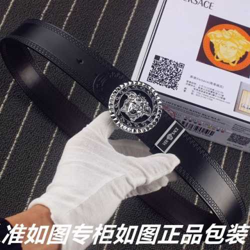 品名：范思哲.Ver Sace原单 型号：认准如图专柜包装，送打孔器材料：双面可用，百分百头层牛皮，保证真皮。美人头，24K钢扣，复古做旧工艺长城纹路，双面可用