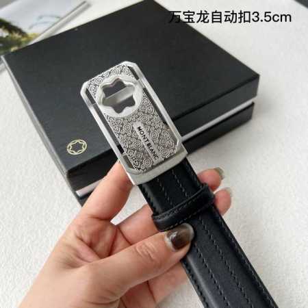 特 品牌： 万宝龙 新款进口小牛皮，手感细腻柔软。搭配纯钢自动精品钢扣，男士必备！宽度：3.5Cm - 点击图像关闭