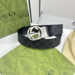 特 Gucci 473030 Kgdhhn 黑灰supreme Pvc老花 小牛皮黑底 宽度3.7Cm 圆双g旋转扣 双面可用 可裁剪