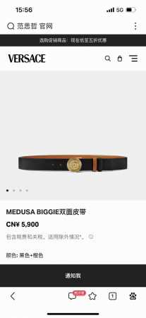 特 范思哲 宽4.0新款 光滑皮带，饰有双面Medusa Biggie搭扣，采用双色调 Medusa Biggie双面搭扣 - 点击图像关闭