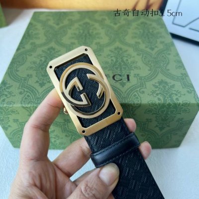 特 品牌： 古奇 新款进口小牛皮，手感细腻柔软。搭配纯钢自动精品钢扣，宽度：3.5Cm