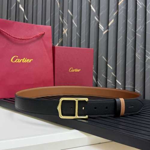 特 镀钯饰面针扣式皮带 Cartier标志 黑色与棕色牛皮双面皮带 浮雕 Cartier 标志 尺寸 宽35毫米 可调节 10250330