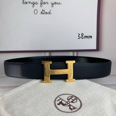 HermèS爱马仕 双头尖 双面原版 原单品质 进口头层牛皮 黑色荔枝纹搭配黑色平纹 寸半38Mm 配官网 H马拉车雕刻花纹亮金 亮银钢扣 DDD