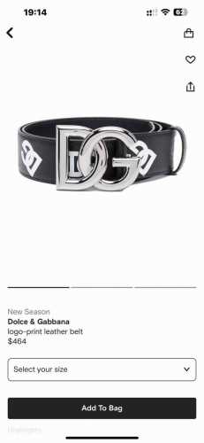 特 Dg 宽4.0Cm Dolce&Gabbana 新款 掌纹印花Dg腰带，小牛皮徽标搭扣点缀浅金色电镀金属饰边