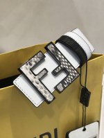 配送专柜包装 打孔针 特批新款 Fd 宽38 Mm 支持Nfc 芯片扫描，标志造型皮带，原版亮面间色 鳄鱼F铆钉扣，进口原版小牛皮制成，皮质柔软，镀金表面金属制