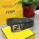 Fendi 芬迪 专柜同款 宽4.0Cm 双环正反用腰带 Ff按钉搭扣 黑色cuoio Romano皮革材质 反面面料带有烟草黄和黑色ff图案 四方金属饰面 时