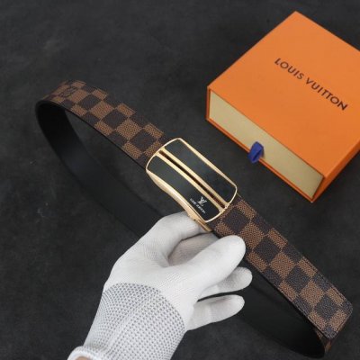 自动扣腰带］Lv 宽3.5Mm 双面进口头层牛皮制作 搭配经典钢扣 真材实料 时尚经典 做工精致 高端男士皮带 长度可裁剪100 125