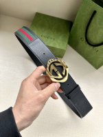 特 P200 宽度4.0Cm Gucci 经典帆布织带腰带，配以织纹皮质滚边和双G原单钢扣。绿色 红色 绿色棉质帆布编织腰带，配以黑色头层牛皮