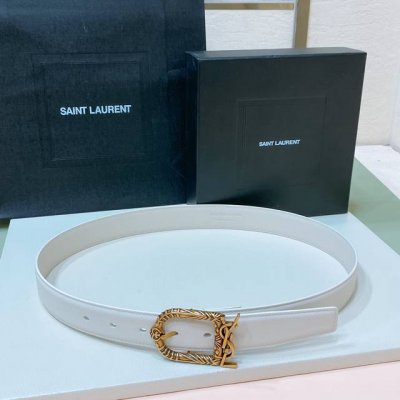 Saint Laurent 23圣罗兰女士腰带皮带 Cassandre仿鹿绒 原厂精密电渡扣头，意大利原厂皮，宽3.0代购级。