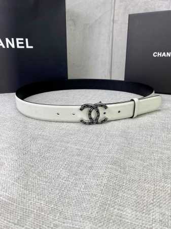 特 宽度3.0Cm Chanel 香奈儿 平纹牛皮金 银 色金属暗印品牌logo磨胶钢扣。 - 点击图像关闭