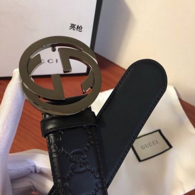 p130 ：配全套包装盒 原单 Gucci古弛意大利制造经典双G压花进口牛皮腰带皮带，商务休闲，宽度:38Mm 专柜包装