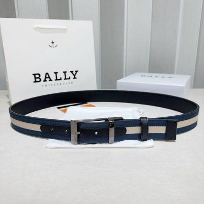 Bally 巴利 专柜同款 采用织带布搭配双面头层牛皮 纯铜精品扣头打造 双面可用，柔软细腻，休闲商务，百搭大方，商务休闲！ 尺寸：3.4Cm 颜色：蓝白布搭黑