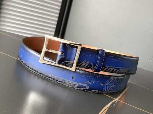 Berluti 布鲁提 新款上新 最新款男士腰带，高端质感感受，顶级擦色小牛皮质感极好，五金Logo立体分明，欧美风格走马蜡线手工缝制，色泽高端