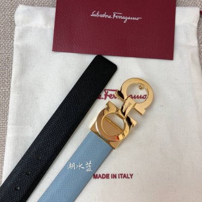 Ferragamo 25Mm金属Gancio双扣，女士双面牛皮，质感十足 独特复古风格 时髦中带着随性和酷感 .支持芯片扫码