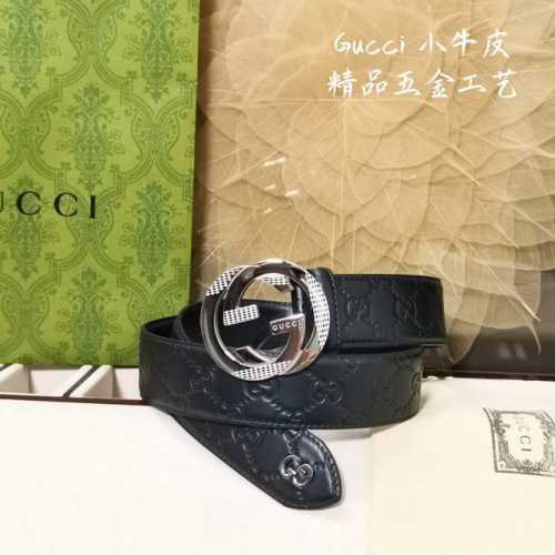 Gucci.古驰 全套包装 3.8Cm进口小牛皮压花, 专柜正品1:1完美复刻. 原版牛皮底, 采用热压印技术的gucci Signature皮革精制而成，触感