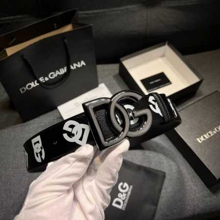 特 Dg 宽4.0Cm Dolce&Gabbana 新款 掌纹印花Dg腰带，小牛皮徽标搭扣点缀浅金色电镀金属饰边 - 点击图像关闭