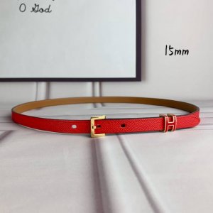 HermèS 爱马仕 女款针扣皮带 原单品质 进口头层牛皮 红色手掌纹面搭配土黄色原版底 15Mm宽 配精品金 银钢扣