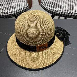 Dior迪奥 日系小清新草编平顶蕾丝遮阳草帽 防晒帽子出游 防晒百搭遮阳太