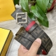 图片包装＋10 Fendi 芬迪 专柜同款 宽4.0Cm 双环正反用腰带 Ff按钉搭扣 红色Cuoio Romano皮革材质 反面面料带有烟草黄和黑色Ff图案