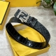 Fendi 芬迪 专柜同款 宽4.0Cm 双环正反用腰带 Ff按钉搭扣 黑色Cuoio Romano皮革材质 反面面料带有烟草黄和黑色Ff图案 四方金属饰面 时