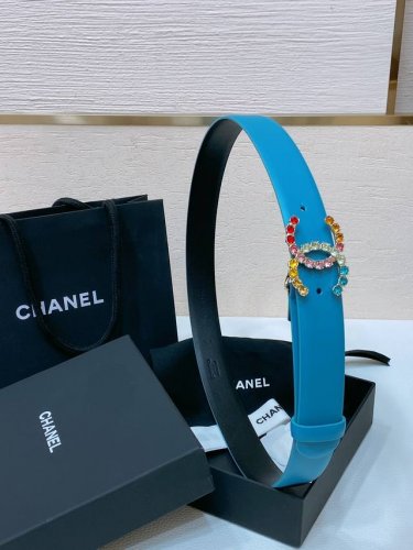 Chanel 24C 水钻粉 红 兰 青 黄彩色金属 Logo搭扣 黄铜金属进口胎牛皮平纹带身 手感柔软 细腻 3.0Cm