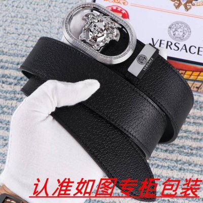品名：Versace.范思哲原单 材料：百分百头层牛皮，保证真皮。24K纯钢扣双面可用专柜同等质量， 送人自用首选 包装： 请认准如图专柜包装，赠送打孔器，银联