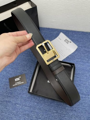 Montblanc万宝龙 全套包装 宽3.5Cm 采用头层牛皮 精品扣头 自由裁剪商务休闲皮带
