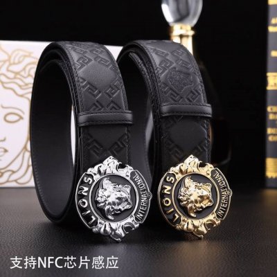 特 范思哲秘原单高档品质专柜官网同步支持NFC感应宽度3.8镶钻扣头意大利双面进口头层小牛皮原版花纹手感极佳 上身郊果棒男士最爱商务休闲两用长度100一125下