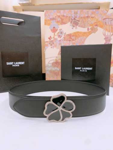 杨树林 Saint Laurent 心形四叶草腰带水钻.水晶黑光滑皮革订制牛皮 5.0Cm 腰封 百搭主色