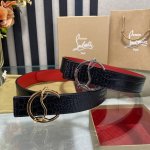 特 3.5宽christian Louboutin 男士ricky标志性徽标搭扣黑色腰带红色底，双面牛皮。
