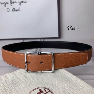 HermèS 爱马仕针扣 原单品质 头层牛皮 土黄色荔枝纹搭配黑色平纹 38Mm宽 双面可用 配官网H亮银扣 DDD