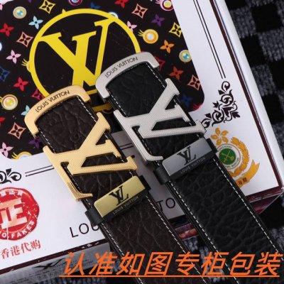 男士腰带：Lv 路易斯登 原单 男士皮带：百分百头层牛皮，保证真皮。24K纯钢扣双面可用专柜同等质量， 送人自用首选 包装： 请认准如图专柜包装，赠送打孔器，银