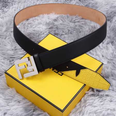 Fendi 芬迪 专柜同款 宽38Mm 标志造型宽皮带。原版Ff扣，进口原版小牛皮制成，镀金表面金属制品。男士休闲商务款，奢华时尚，品质保证。 - 点击图像关闭