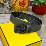 特P170 Fendi（芬迪）专柜同款 宽4.0Cm 双环正反用腰带 Ff按钉搭扣 Cuoio Romano皮革材质 反面面料带有烟草黄和黑色Ff图案 金属饰面