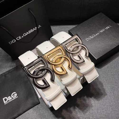 特 Dg 宽4.0Cm Dolce Gabbana 杜嘉班纳 光面小牛皮白色腰带。搭配钌电镀 Dg 交叉造型徽标搭扣