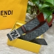 fendi 芬迪 专柜同款 宽4.0Cm 双环正反用腰带 Ff按钉搭扣 咖啡色Cuoio Romano皮革材质 反面面料带有烟草黄和黑色Ff图案 黑色珐琅金属饰