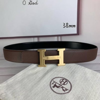 HermèS爱马仕 双头尖 双面原版 原单品质 进口头层牛皮 咖啡色荔枝纹搭配黑色平纹 寸半38Mm 配官网 H马拉车雕纹金 银钢扣