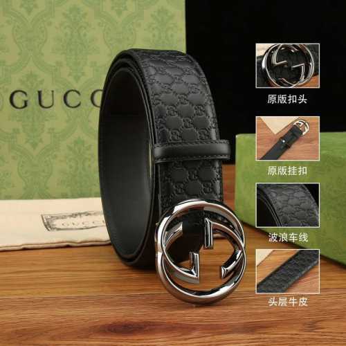 特 Gucci.古驰 全套包装 3.8Cm进口小牛皮压花, 专柜正品1:1完美复刻. 原版底皮, 采用热压印技术的Gucci Signature皮革精制而成，触