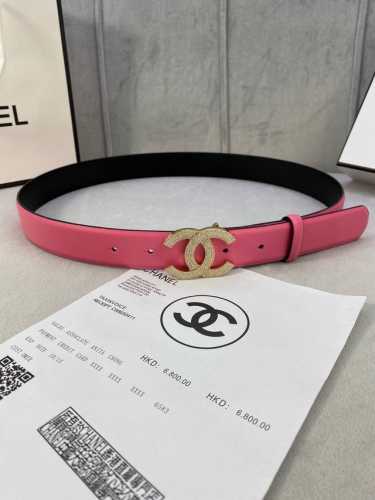 宽度3.0Cm Chanel 香奈儿 女士腰带皮带新款柔软进口小牛皮金 银色方钻金属钢扣。