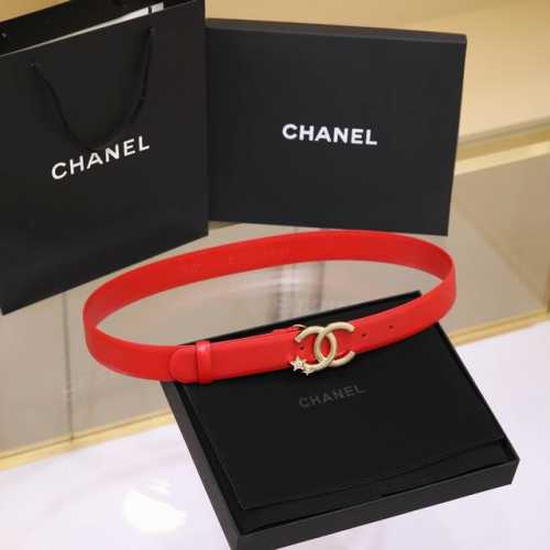 chanel 24C 麦穗 星星 与 水钻白 Logo搭扣 黄铜金属平纹牛皮腰带 手感柔软 细腻 3.0Cm 码数75- -