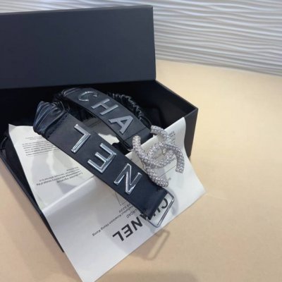 香奈儿 黄铜Logo扣 小牛皮 银色金属 3.0Cm精品 弹力十足 百搭 优雅.65一85码