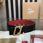 特 3.5宽Christian Louboutin 男士Ricky标志性徽标搭扣黑色腰带红色底，双面牛皮。