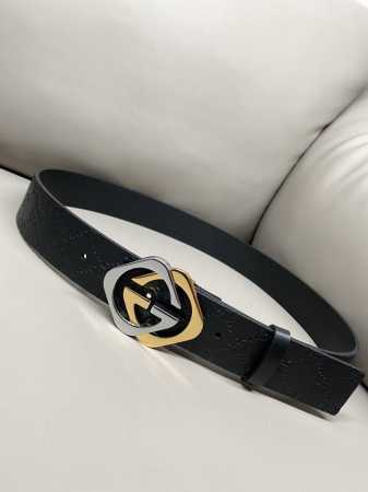 Gucci 古琦 棱形扣 进口牛皮 不车线简约 热压成型工艺 双层对G款 4.0宽度 - 点击图像关闭