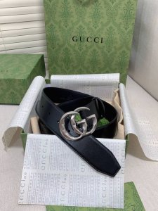 Gg Marmont系列宽版腰带黑色皮革 金色调配件 双G 宽度：4厘米